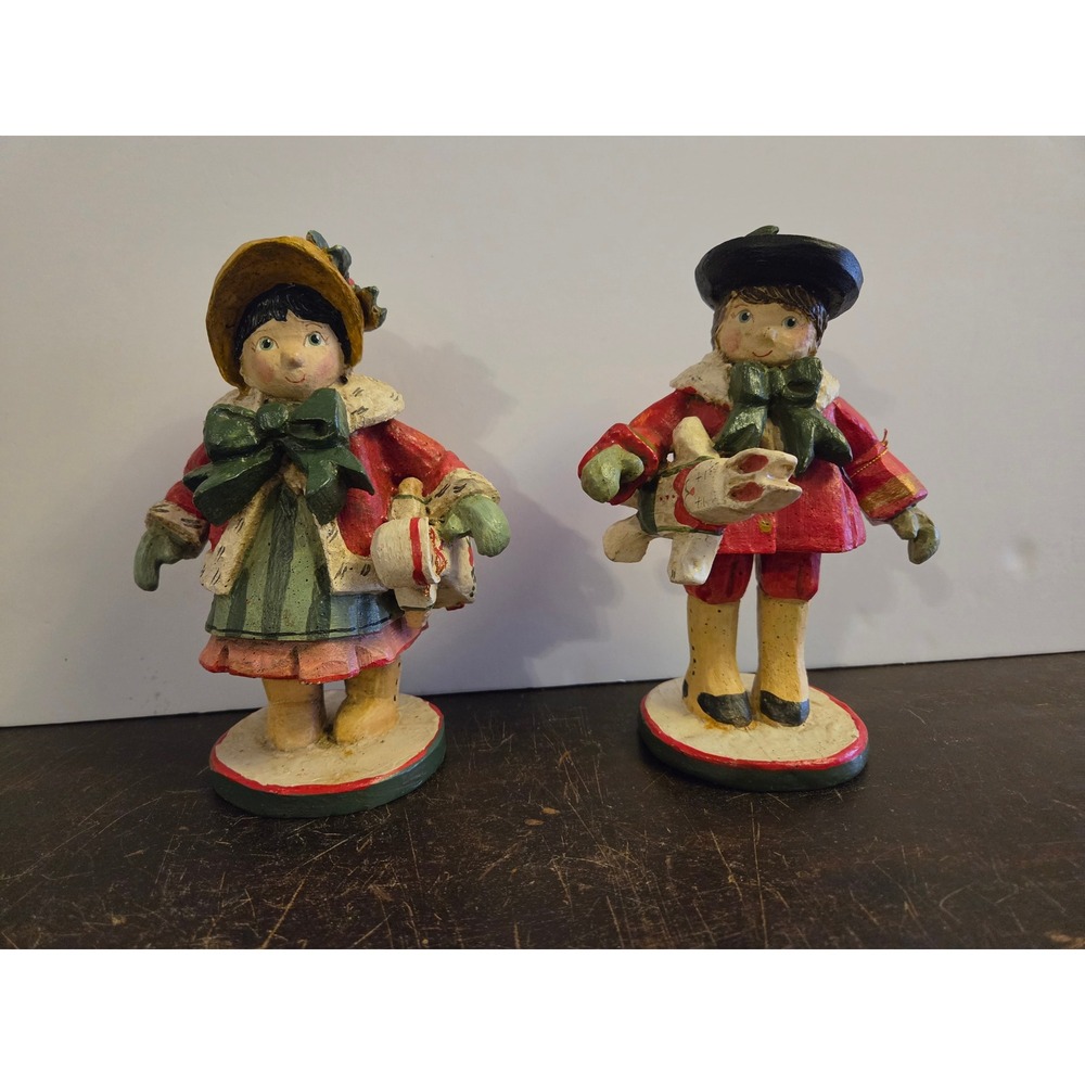 Vintage 1991 House of Hatten Victorian Christmas Boy and Girl Figurines Set of 2